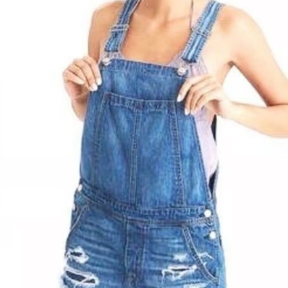 American Eagle Outfitters Blue Distressed Denim Overalls Size Small - Picture 2 of 3